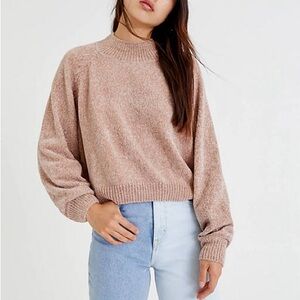 Pull&Bear women’s crew neck chenille sweater in camel US Medium